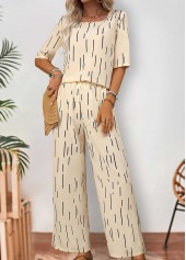 Beige Two-piece Geometric Print Ankle Length Short Sleeve Top | thumb picture 