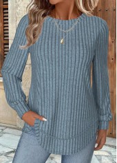 Dusty Blue Long Sleeve Round Neck Sweatshirt