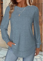 Dusty Blue Long Sleeve Round Neck Sweatshirt | thumb picture 