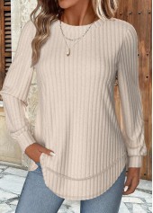 Beige Long Sleeve Round Neck Sweatshirt | thumb picture 