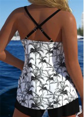 Pocket Mid Waisted Tropical Plants Print Black Tankini Set | thumb picture 