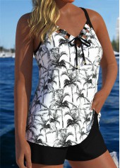 Pocket Mid Waisted Tropical Plants Print Black Tankini Set | thumb picture 