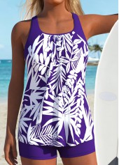 Tummy Coverage Mid Waisted Plants Print Purple Tankini Set | thumb picture 