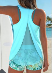 Tummy Coverage Mid Waisted Marine Life Print Tankini Set