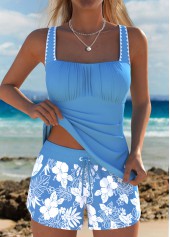 Tummy Coverage Mid Waisted Floral Print Tankini Set