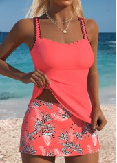 Tummy Coverage Mid Waisted Floral Print Coral Tankini Set | thumb picture 