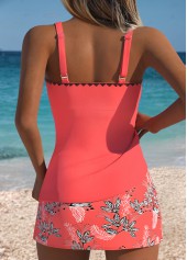 Tummy Coverage Mid Waisted Floral Print Coral Tankini Set | thumb picture 