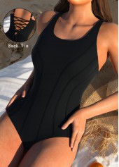 Black Lace Up One Piece Swimwear