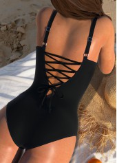 Black Lace Up One Piece Swimwear | thumb picture 