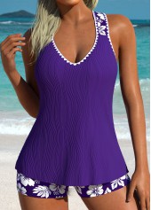 Circular Ring Mid Waisted Floral Print Purple Tankini Set | thumb picture 