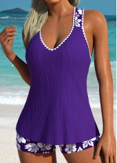 Circular Ring Mid Waisted Floral Print Purple Tankini Set | thumb picture 