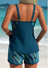 Layered Mid Waisted Marble Print Peacock Blue Tankini Set | thumb picture 
