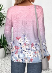 Pink Curved Hem Floral Print Long Sleeve T Shirt | thumb picture 