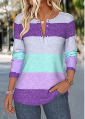 Multi Color Patch Pocket Geometric Print T Shirt