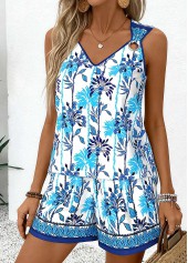 Blue Tummy Coverage Leaf Print Sleeveless Tank Top | thumb picture 