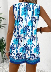 Blue Tummy Coverage Leaf Print Sleeveless Tank Top | thumb picture 