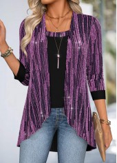 Purple Tummy Coverage Long Sleeve Fake Two Piece Twinset
