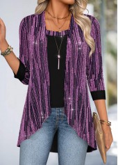 Purple Tummy Coverage Long Sleeve Fake Two Piece Twinset | thumb picture 
