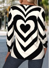 Black Curved Hem Geometric Print Long Sleeve Blouse | thumb picture 