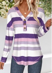 Purple Tummy Coverage Multi Stripe Print T Shirt | thumb picture 