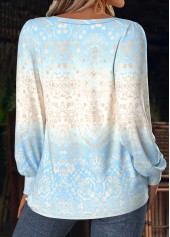 Light Blue Tummy Coverage Tribal Print T Shirt | thumb picture 