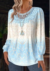 Light Blue Tummy Coverage Tribal Print T Shirt | thumb picture 