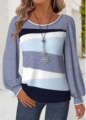 Blue Tummy Coverage Geometric Print Long Sleeve T Shirt