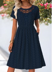 Dark Blue Tummy Coverage Short Sleeve Round Neck Dress