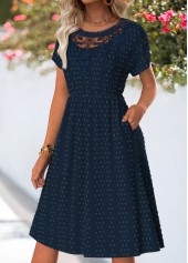 Dark Blue Tummy Coverage Short Sleeve Round Neck Dress | thumb picture 