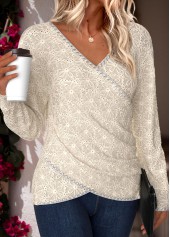 Beige Tummy Coverage Long Sleeve V Neck T Shirt | thumb picture 