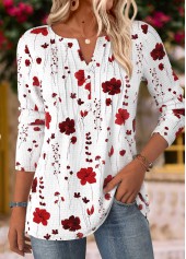 White Tummy Coverage Floral Print Long Sleeve T Shirt