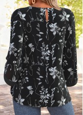 Black Tummy Coverage Leaf Print 3/4 Sleeve Blouse | thumb picture 