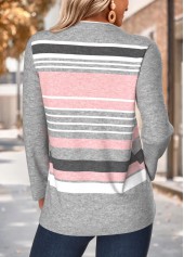 Light Grey Marl Tummy Coverage Striped T Shirt | thumb picture 