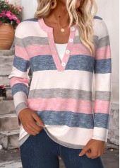 Multi Color Tummy Coverage Striped Long Sleeve T Shirt