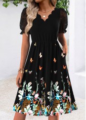 Black Tummy Coverage Floral Print Short Sleeve Dress | thumb picture 