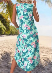 Green Tummy Coverage Floral Print Sleeveless V Neck Dress | thumb picture 