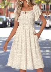 Beige Tummy Coverage Short Sleeve Square Neck Dress