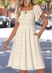 Beige Tummy Coverage Short Sleeve Square Neck Dress | thumb picture 