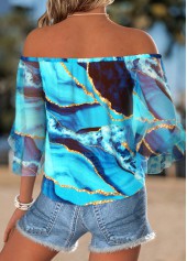 Blue Tie Ombre Half Sleeve Off Shoulder Blouse | thumb picture 