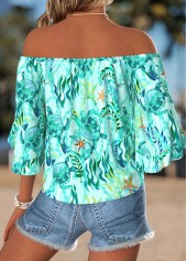 Cyan Tie Marine Life Print Half Sleeve Blouse | thumb picture 