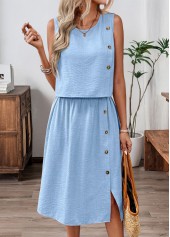 Sky Blue Tummy Coverage Sleeveless Top and Skirt