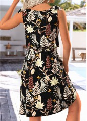 Black Tummy Coverage Leaf Print Short Sleeveless Dress | thumb picture 