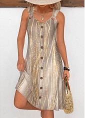 Gray Brown Tummy Coverage Dazzle Colorful Print Sleeveless Dress