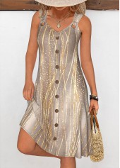 Gray Brown Tummy Coverage Dazzle Colorful Print Sleeveless Dress | thumb picture 