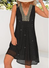 Black Tummy Coverage Short Sleeveless V Neck Dress