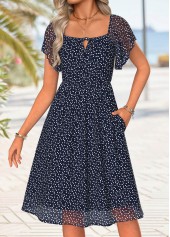 Navy Tummy Coverage Heart Print Short Sleeve Dress