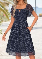 Navy Tummy Coverage Heart Print Short Sleeve Dress | thumb picture 
