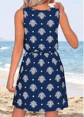 Dark Blue Tummy Coverage Tribal Print Short Sleeveless Dress | thumb picture 