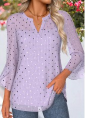 Light Purple Tummy Coverage 3/4 Sleeve Split Neck Blouse