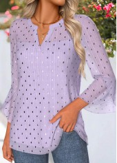 Light Purple Tummy Coverage 3/4 Sleeve Split Neck Blouse | thumb picture 